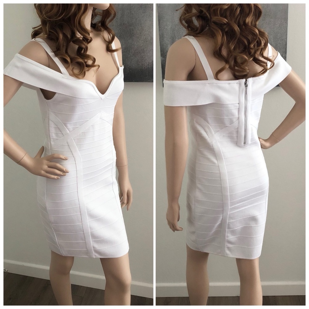 Guess White Off the Shoulder Bandage Dress
